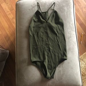 Green Ribbed seamless tank top bodysuit